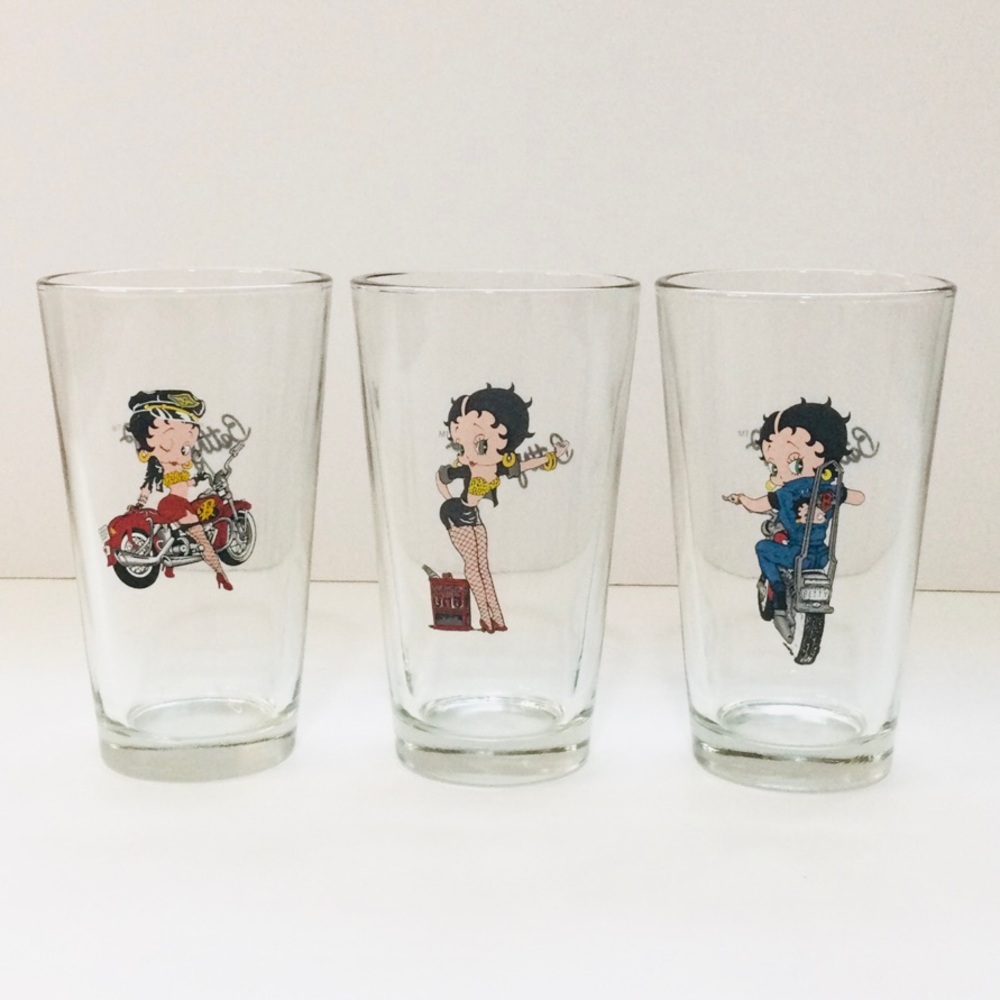 Collectible Betty Boop Set of 3 Drinking Glasses , Biker Wild Adventure